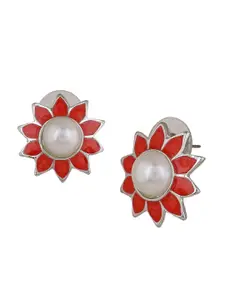 Estele Rhodium Plated Floral Studs Earrings