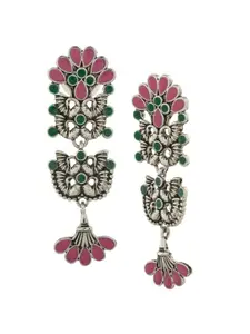 Estele Rhodium-Plated Peacock Shaped Drop Earrings
