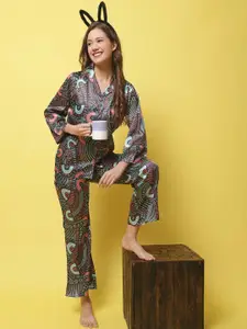 Claura Abstract Printed Satin Night Suit