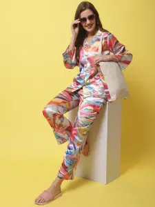 Claura Abstract Printed Satin Night Suit