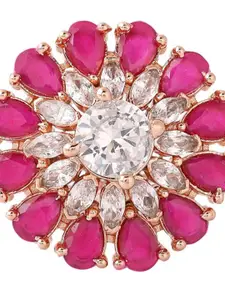 Estele Rose Gold-Plated CZ-Studded Adjustable Finger Ring