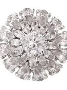 Estele Rhodium-Plated CZ-Studded Adjustable Finger Ring