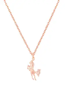 Mahi Rose Gold-Plated Horse Shaped Charm Pendant With Chain