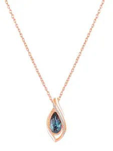 Mahi Rose Gold-Plated & Stones Studded Pendant With Chain