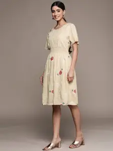 Ishin Floral Embroidered A-Line Dress