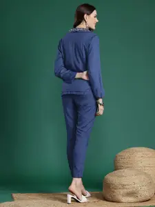 Sangria Embroidered Coat with Trousers and Cami Top Co-Ords