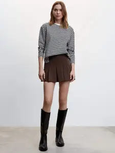 MANGO Women Solid Pleated Mini Skirt