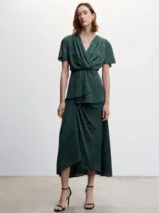 MANGO Women Floral Design Ruched Asymmetric Hem Sustainable A-Line Midi Skirt