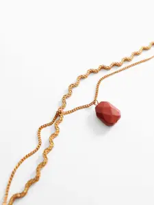 MANGO Women Artificial Stone Studded Layered Necklace