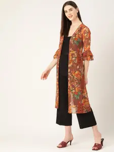 WISSTLER Printed Bell Sleeves Open Front Longline Shrug