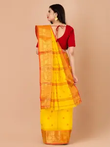 Laa Calcutta Paisley Woven Design Zari Pure Cotton Taant Saree