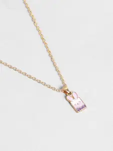 EL REGALO Girls Pack Of 5 Gold-Plated Contemporary Stone Studded Pendants With Chain