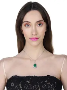 Carlton London Premium Rhodium-Plated CZ-Studded & Oval-Charm Pendant With Chain