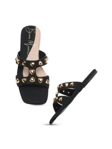 Bruno Manetti Women Black Open Toe Flats