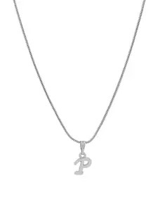 Estele Rhodium-Plated Initial P Pendant With Chain
