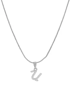 Estele Rhodium-Plated Initial U Pendant With Chain