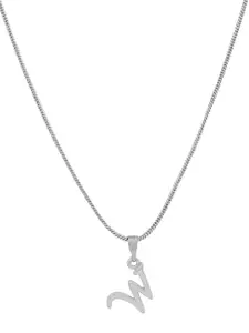 Estele Rhodium-Plated Initial W Pendant With Chain