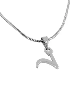 Estele Rhodium-Plated Initial V Pendant With Chain