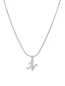 Estele Rhodium-Plated Initial N Pendant With Chain