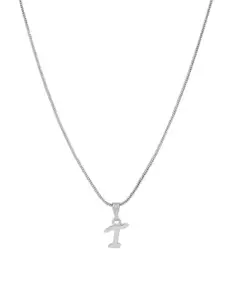 Estele Rhodium-Plated Initial T Pendant With Chain