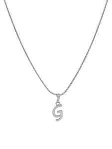 Estele Rhodium-Plated G-Alphabet Charm Pendant With Chain