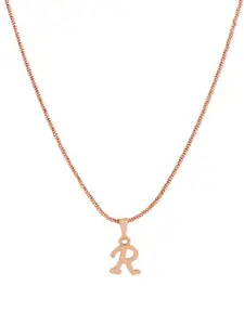 Estele Rose Gold-Plated R-Alphabet Charm Pendant With Chain