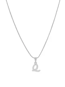 Estele Rhodium-Plated Q-Alphabet Charm Pendant With Chain