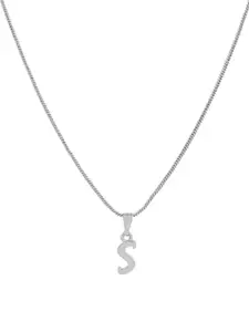 Estele  Rhodium-Plated S-Alphabet Charm Pendant With Chain