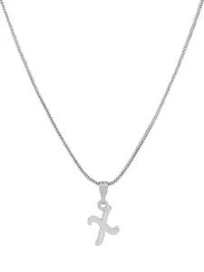 Estele Rhodium-Plated Initial X Pendant With Chain