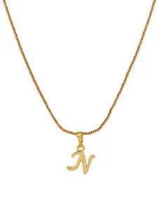 Estele Gold-Plated N-Letter Charm Alloy Pendant With Chain
