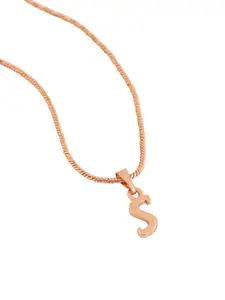 Estele Rose Gold-Plated S-Alphabet Charm Pendant With Chain