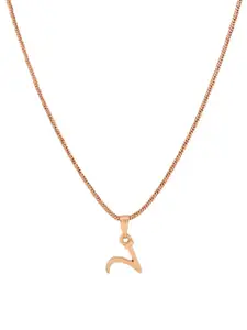 Estele Rose Gold-Plated V-Alphabet Charm Pendant With Chain