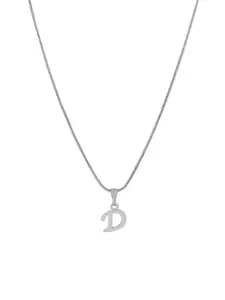 Estele Rhodium-Plated D-Alphabet Charm Pendant With Chain