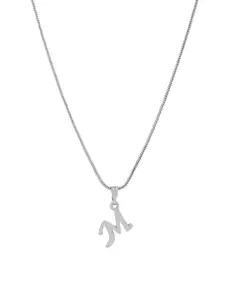 Estele Rhodium-Plated Alphabet M Pendant With Chain