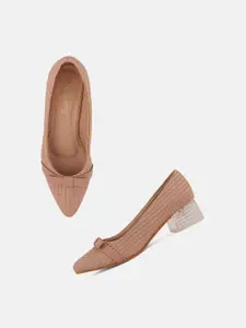 DressBerry Woven Design Pointed Toe Block Heel Pumps