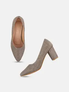 DressBerry Pointed Toe Woven Design Block Heels