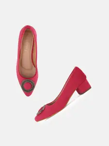 DressBerry Pointed Toe Velvet Block Pumps With Embellished