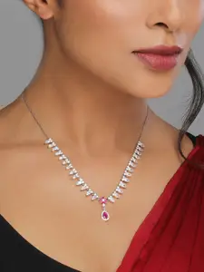 GIVA 92.5 Sterling Silver Rhodium-Plated  & CZ-Studded & Flower-Charm Pendant With Chain