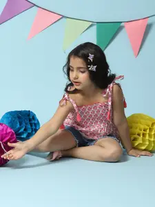 Biba Girls Floral Printed Smocked Cotton Top