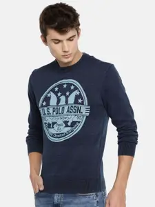 U.S. Polo Assn. Denim Co. Men Navy Blue Printed Pullover