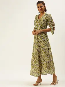 Sangria Abstract Printed V-Neck Maxi Dress