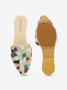 GLAM STORY Women Fabric Sequined Leather Mules Flats