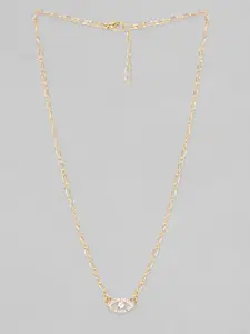 Rubans Voguish Gold-Plated CZ Studded Contemporary Pendant With Chain