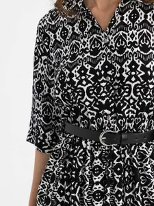 DeFacto Abstract Printed Belted Shirt Midi Dress