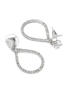 aadita Silver-Plated AD Teardrop Shaped Drop Earrings