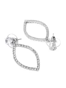 aadita Silver-Plated Geometric Shaped AD Studded Drop Earrings