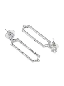 aadita Silver-Plated Geometric Shaped AD Studded Drop Earrings