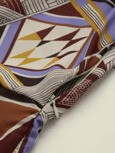 Sangria Geometric Printed Layered Detail A-Line Dress