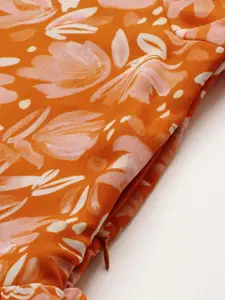 Sangria Floral Printed Puff Sleeves V-Neck Ruffled Tiered Fit & Flare Dress