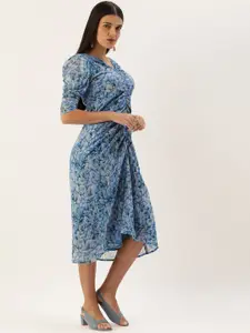 Sangria Tropical Printed A-Line Shaped Smocked Detail Dress